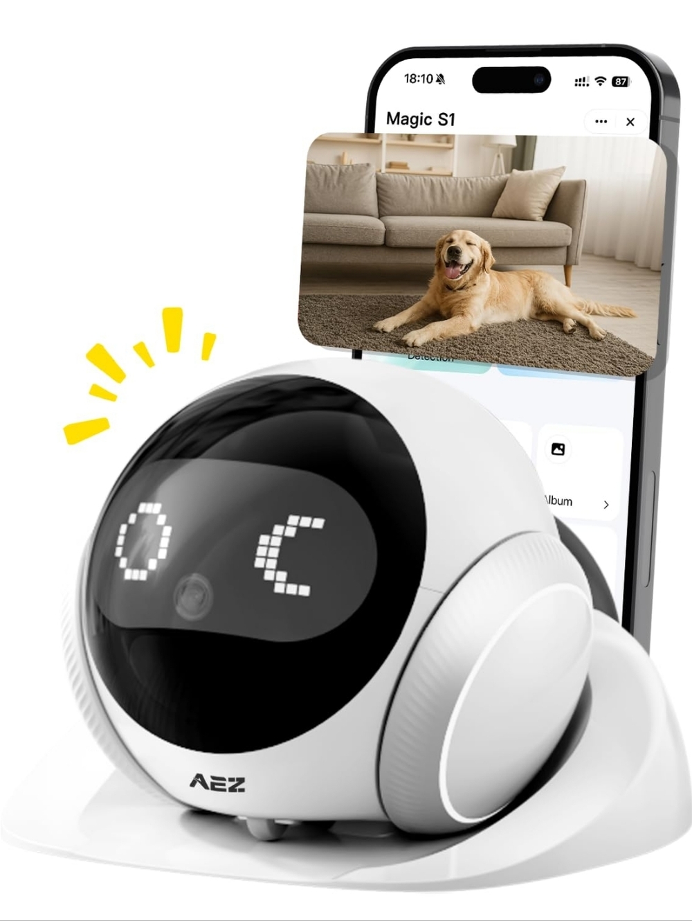 AEZ Smart Pet Camera Robot - White & Black